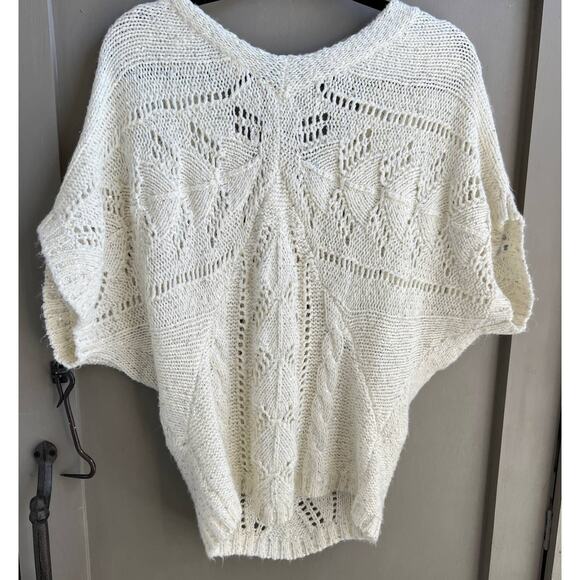 GB Women's Drop Shoulder Bat Wing Cream Sequin Knit Short Sleeve Sweater-L - Picture 2 of 7
